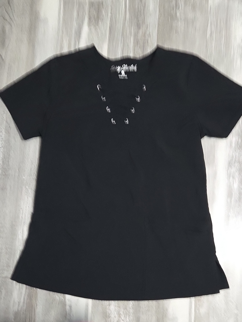 Black Women's Scrub Top with Eyelet Lace Up Detail